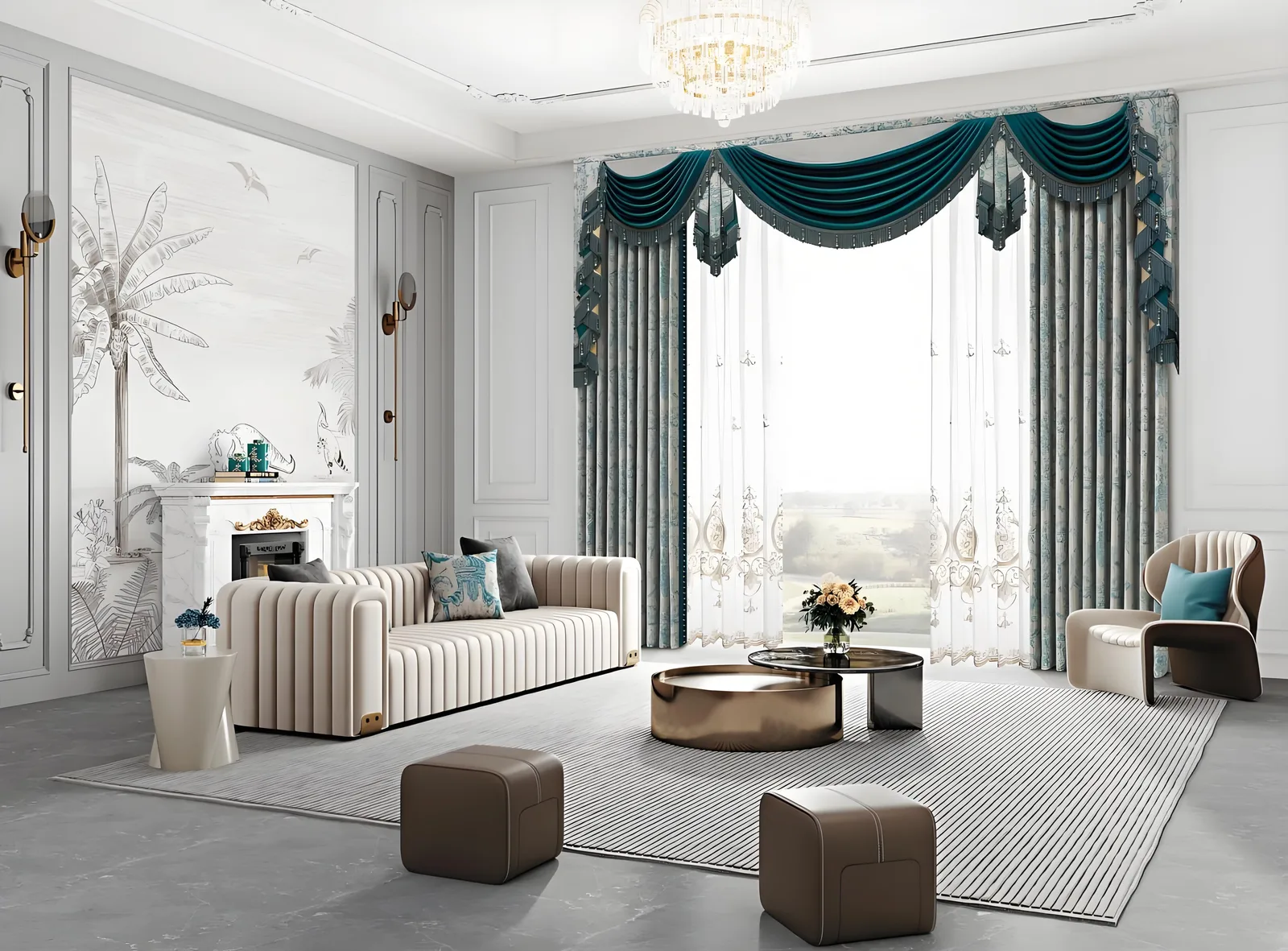 Motorized layered curtains in a dark premium bedroom, driven by a tube motor